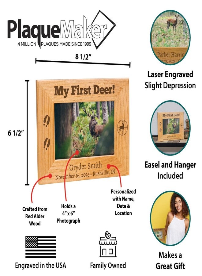 PlaqueMaker Customizable My First Deer Hunting Picture Frame, Wood, 6 x 4 inches - Image 3